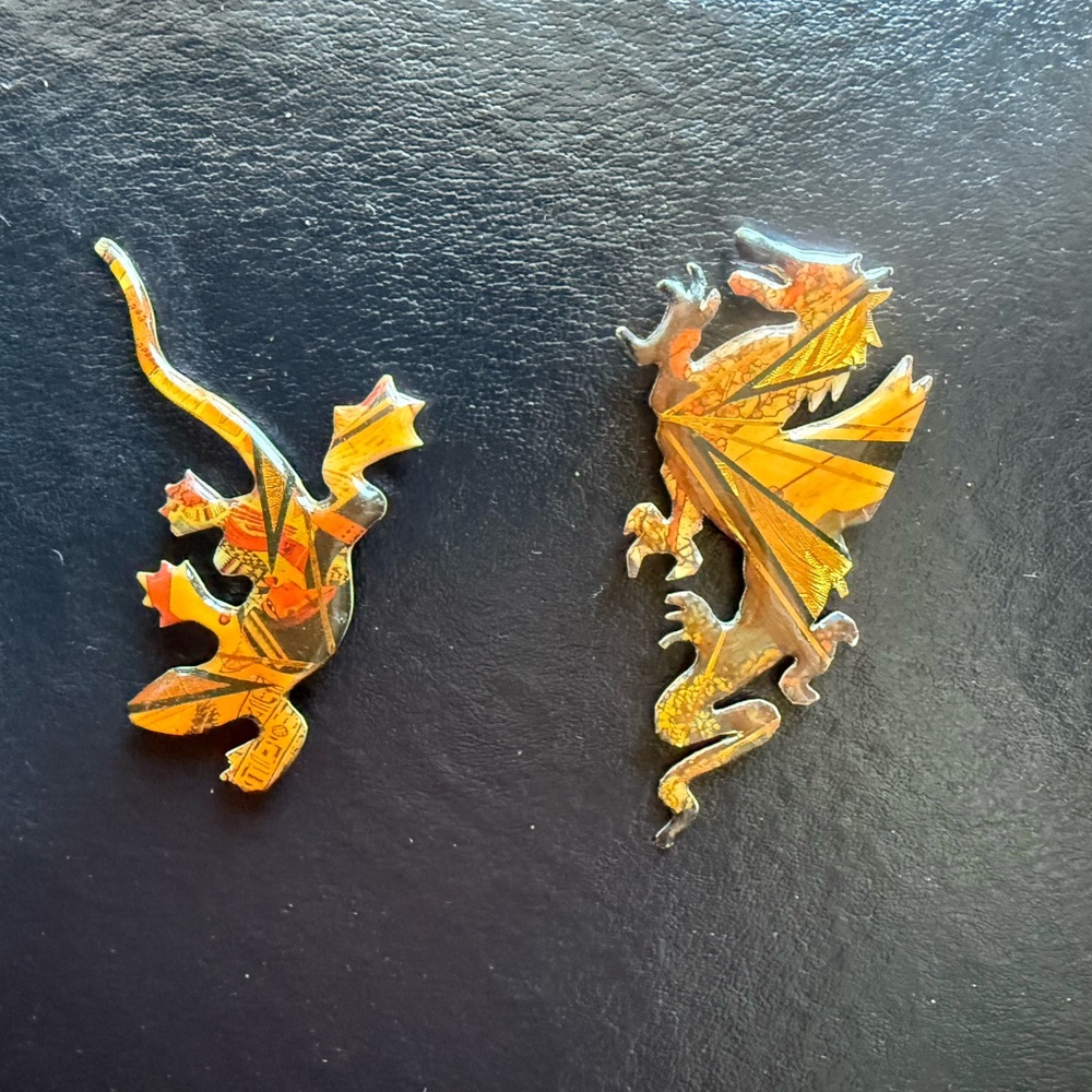 Vintage John Crutchfield Metallic Art 1992 Dragon and Lizard Brooch Set